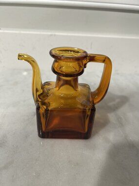 Vintage Oil/Vinegar Hand Blown Cruet Or Candlestick Holder/Amber Glass Bottle 4"